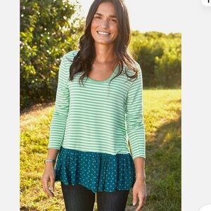 Matilda Jane Aqua Striped and Navy Polka Dot Long Sleeve size small